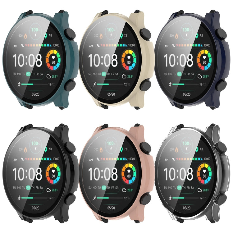 For Xiaomi Haylou RT3 / Solar Plus LS16 PC + Tempered Film Integrated Watch Protective Case(Pine Green) - Watch Cases by PMC TechLife | Online Shopping South Africa | PMC TechLife