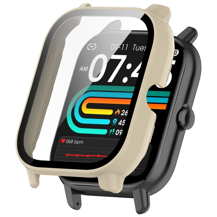 For P66 / P66D / P66ED 1.85 inch Watch PC + Tempered Film Integrated Watch Protective Case(Ivory White) - Watch Case by PMC TechLife | Online Shopping South Africa | PMC TechLife