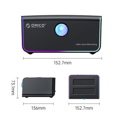 ORICO 8828C3-C Dual Bay 2.5 & 3.5 inch SATA III HDD Drive Docking Station with Offline Clone Function, Plug Type:UK Plug(Black) - HDD Enclosure by ORICO | Online Shopping South Africa | PMC Jewellery | Buy Now Pay Later Mobicred