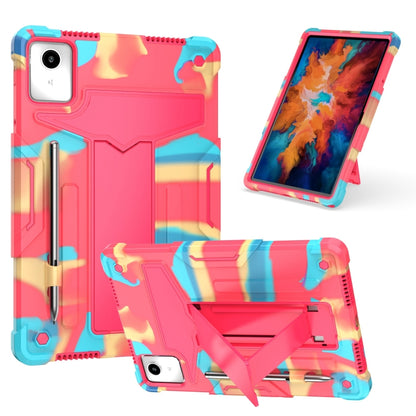 For Lenovo Tab M11/ Xiaoxin Pad 11 2024 T Holder Robot Silicone Hybrid PC Tablet Case(Camouflage Rose Red) - Lenovo by PMC Jewellery | Online Shopping South Africa | PMC Jewellery | Buy Now Pay Later Mobicred