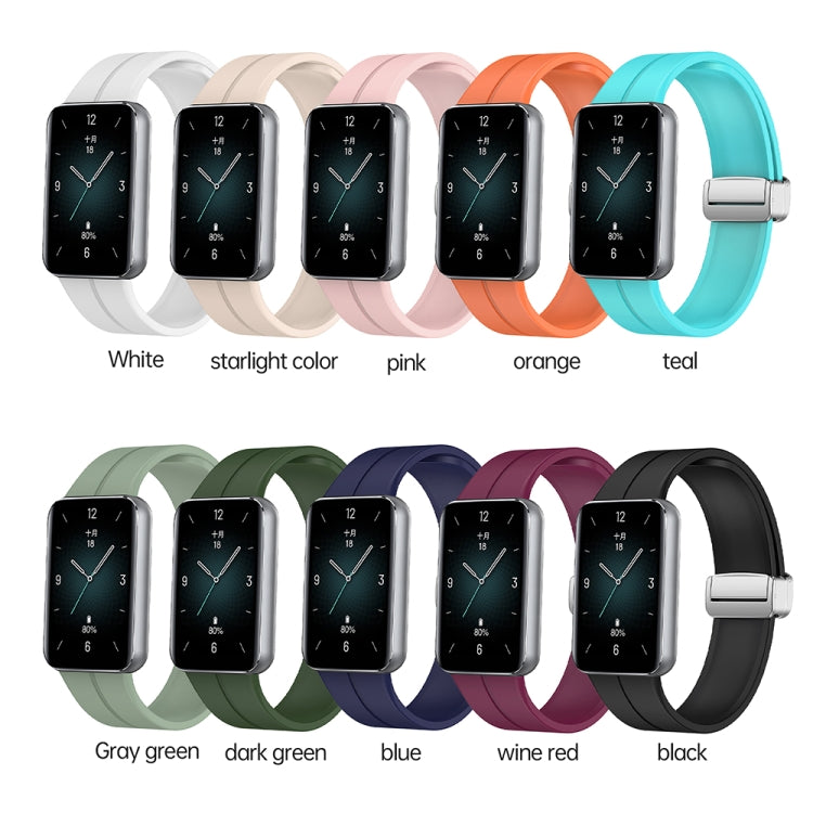 For Honor Band 9 Magnetic Folding Silver Buckle Silicone Watch Band(Teal) - Watch Bands by PMC Jewellery | Online Shopping South Africa | PMC Jewellery