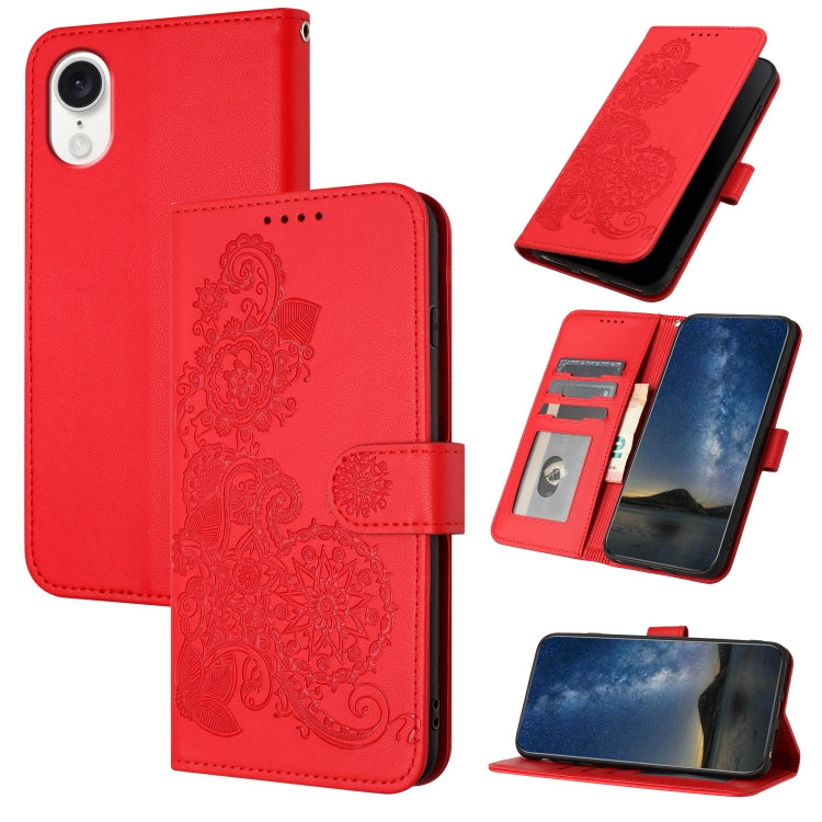 For iPhone SE 2024 Datura Flower Embossed Flip Leather Phone Case(Red) - More iPhone Cases by PMC Jewellery | Online Shopping South Africa | PMC Jewellery | Buy Now Pay Later Mobicred