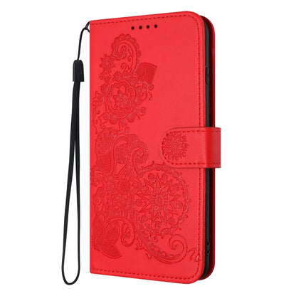 For iPhone SE 2024 Datura Flower Embossed Flip Leather Phone Case(Red) - More iPhone Cases by PMC Jewellery | Online Shopping South Africa | PMC Jewellery | Buy Now Pay Later Mobicred