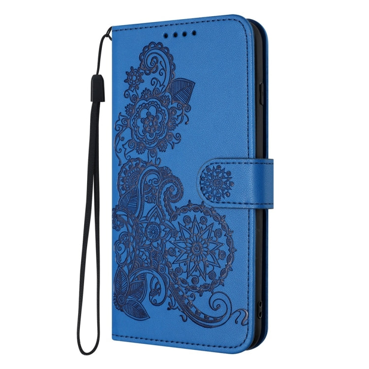 For iPhone 16 Pro Max Datura Flower Embossed Flip Leather Phone Case(Blue) - iPhone 16 Pro Max Cases by PMC Jewellery | Online Shopping South Africa | PMC Jewellery | Buy Now Pay Later Mobicred