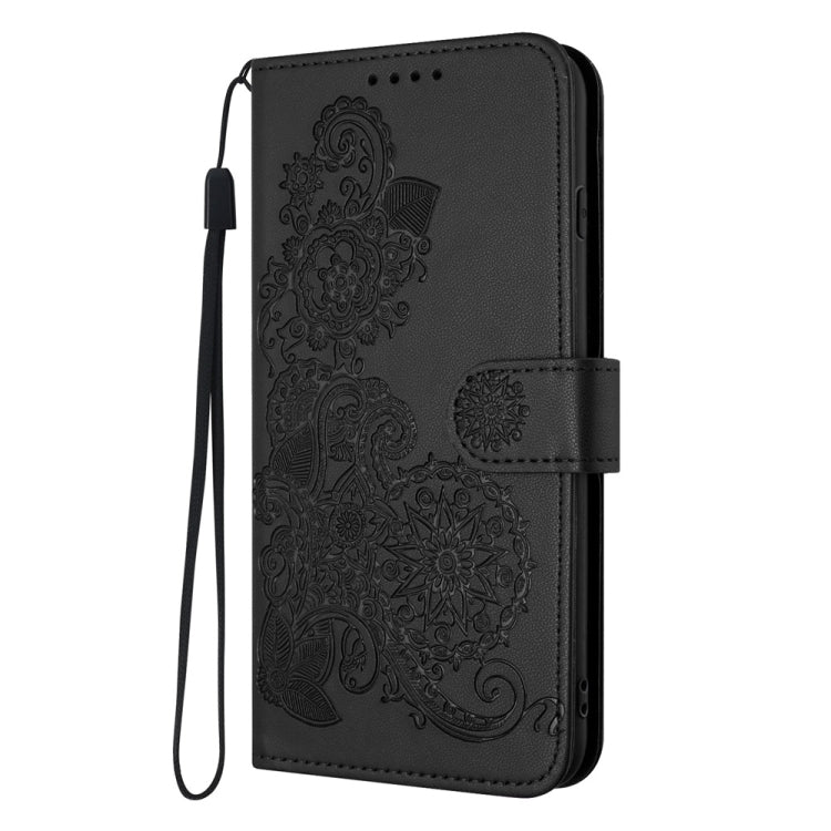 For iPhone 16 Plus Datura Flower Embossed Flip Leather Phone Case(Black) - iPhone 16 Plus Cases by PMC Jewellery | Online Shopping South Africa | PMC Jewellery | Buy Now Pay Later Mobicred