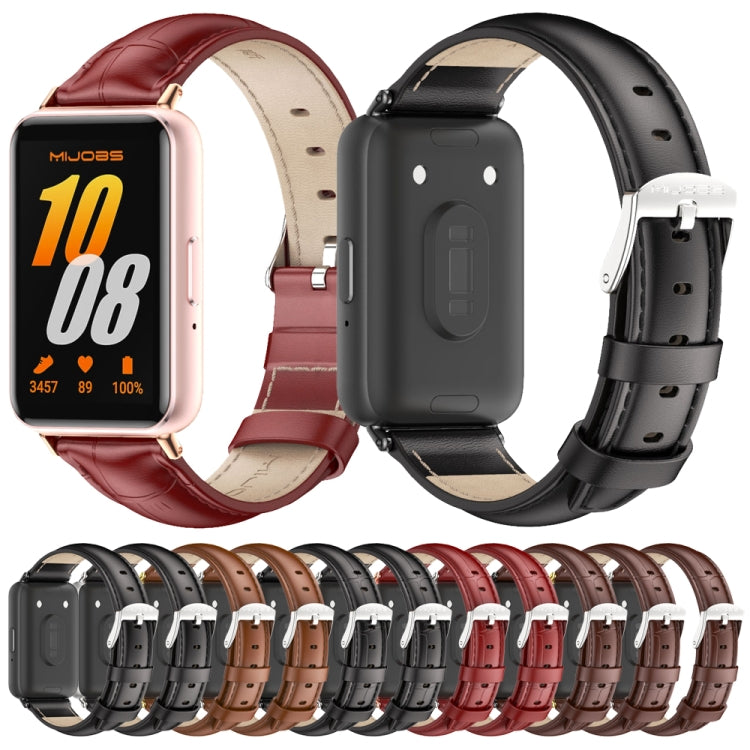 For Samsung Galaxy Fit 3 Mijobs Dual-sided Genuine Leather Watch Band(Brown Silver) - free shipping - PMc TechLife - Order now!
