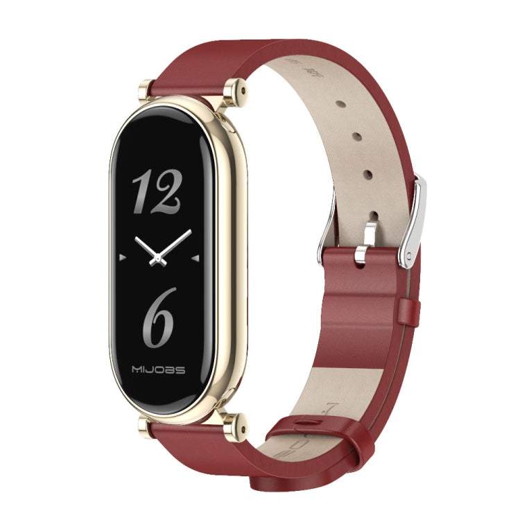 For Xiaomi Smart Band 10 / 9 / 8 Mijobs GT4 First Layer Cowhide Watch Band(Red Light Gold) - free shipping - PMc TechLife - Order now!
