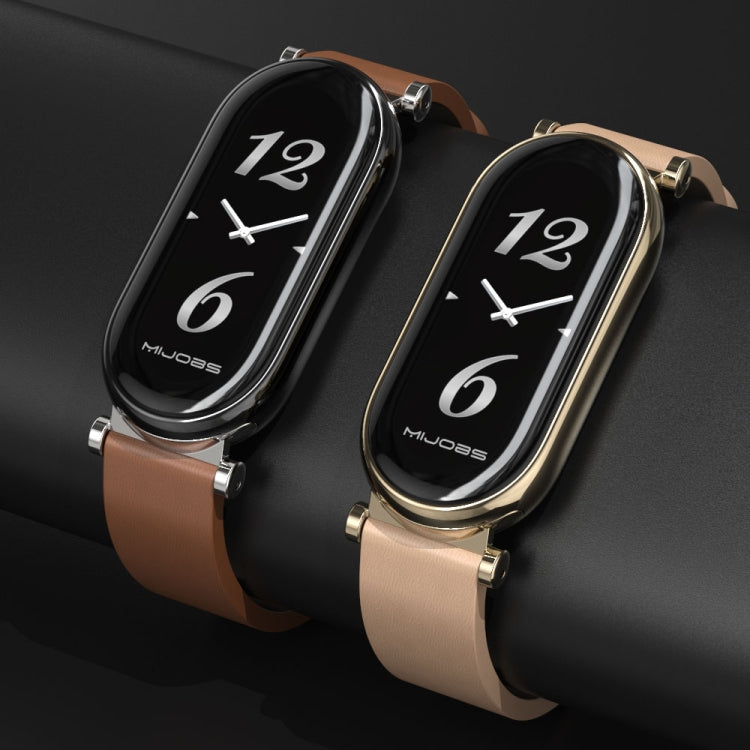 For Xiaomi Smart Band 10 / 9 / 8 Mijobs GT4 First Layer Cowhide Watch Band(Brown Silver) - free shipping - PMc TechLife - Order now!