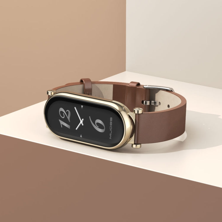 For Xiaomi Smart Band 10 / 9 / 8 Mijobs GT4 First Layer Cowhide Watch Band(Brown Silver) - free shipping - PMc TechLife - Order now!