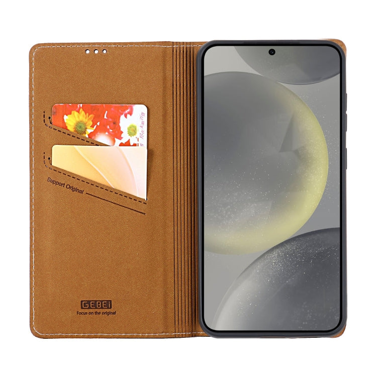 For Samsung Galaxy S24 5G GEBEI Top-grain Horizontal Flip Leather Phone Case(Brown) - free shipping - PMC Jewellery - Order now!