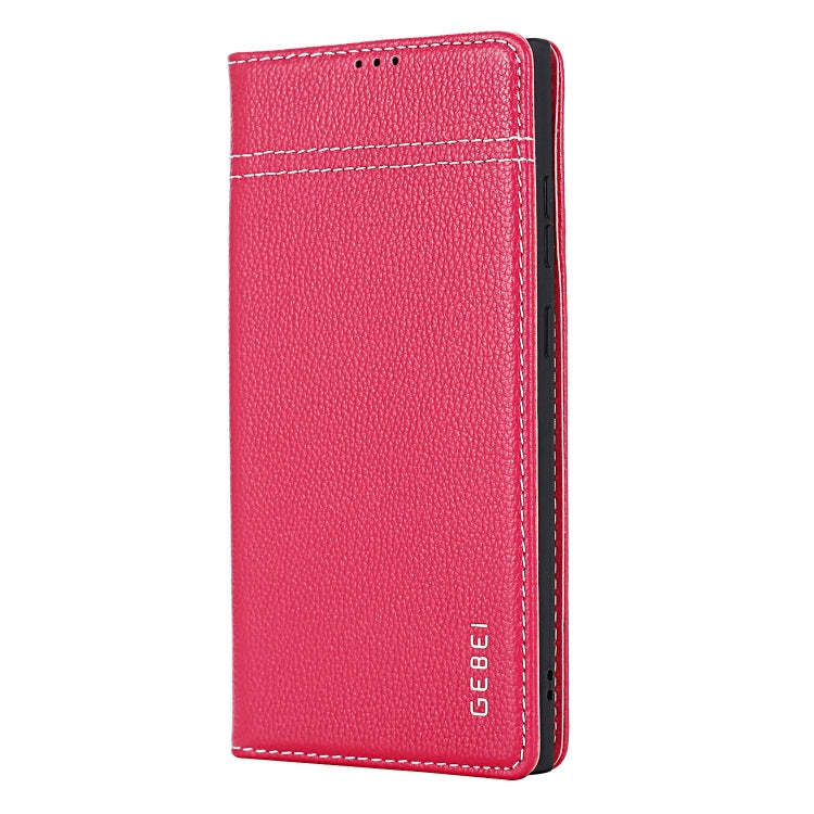 For Samsung Galaxy S24 5G GEBEI Top-grain Horizontal Flip Leather Phone Case(Rose Red) - Galaxy S24 5G Cases by GEBEI | Online Shopping South Africa | PMC Jewellery | Buy Now Pay Later Mobicred