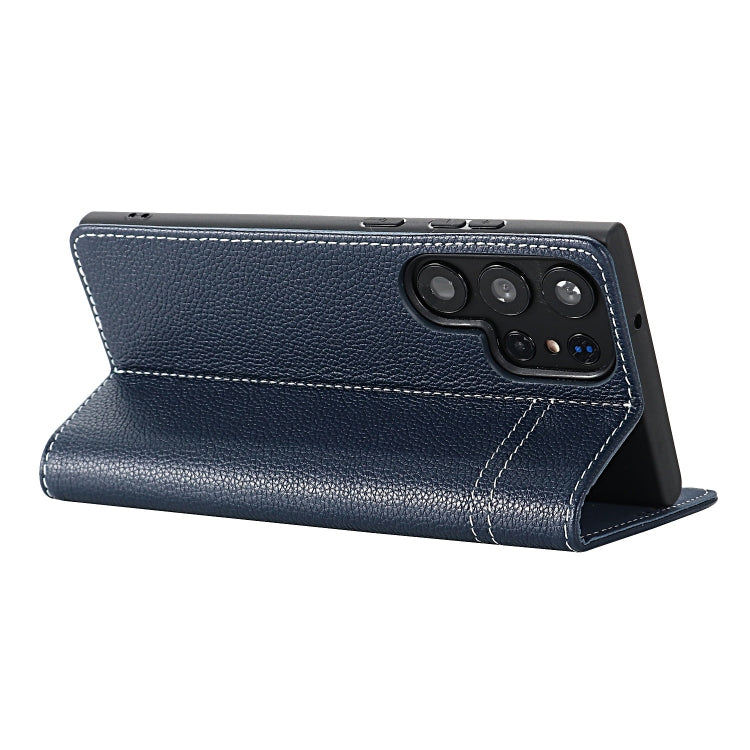 For Samsung Galaxy S24 5G GEBEI Top-grain Horizontal Flip Leather Phone Case(Blue) - Galaxy S24 5G Cases by GEBEI | Online Shopping South Africa | PMC Jewellery | Buy Now Pay Later Mobicred