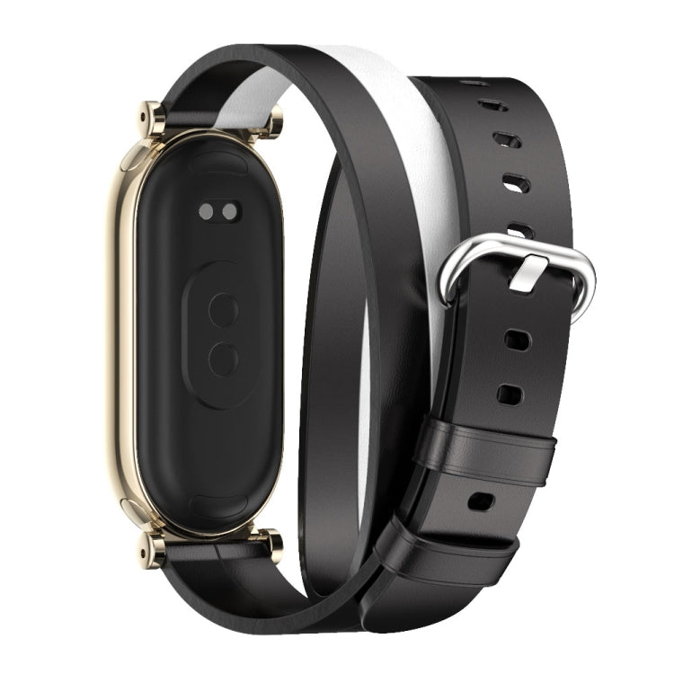 For Xiaomi Smart Band 10 / 9 / 8 Mijobs GT4 Dual-Loop Leather Watch Band(Black+White+Light Gold) - free shipping - PMc TechLife - Order now!