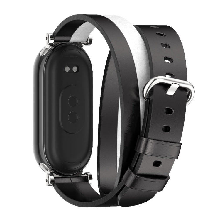For Xiaomi Smart Band 10 / 9 / 8 Mijobs GT4 Dual-Loop Leather Watch Band(Black+White+Silver) - free shipping - PMc TechLife - Order now!