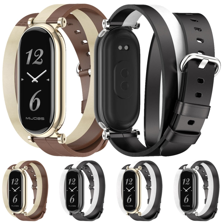 For Xiaomi Smart Band 10 / 9 / 8 Mijobs GT4 Dual-Loop Leather Watch Band(Black+White+Light Gold) - free shipping - PMc TechLife - Order now!