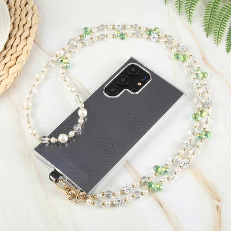 Mobile Phone Anti-lost Long Chain Flash Diamond Pearl Crossbody Lanyard(Light Yellow) - Lanyards & Wrist Straps by PMc TechLife | Online Shopping South Africa | PMc TechLife | Buy Now Pay Later Mobicred