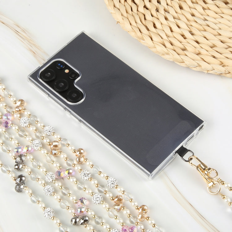 Mobile Phone Anti-lost Long Chain Flash Diamond Pearl Crossbody Lanyard(Light Yellow) - Lanyards & Wrist Straps by PMc TechLife | Online Shopping South Africa | PMc TechLife | Buy Now Pay Later Mobicred