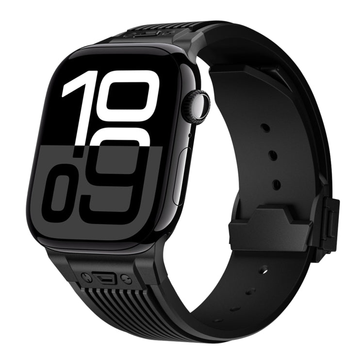 For Apple Watch Series 10 46mm Vertical Texture Black Buckle Elastic Silicone Watch Band(Black) - free shipping - PMC TechLife - Order now!