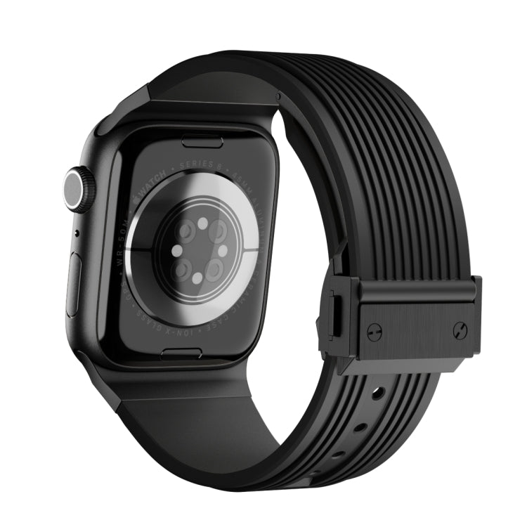 For Apple Watch Series 10 46mm Vertical Texture Black Buckle Elastic Silicone Watch Band(Black) - free shipping - PMC TechLife - Order now!