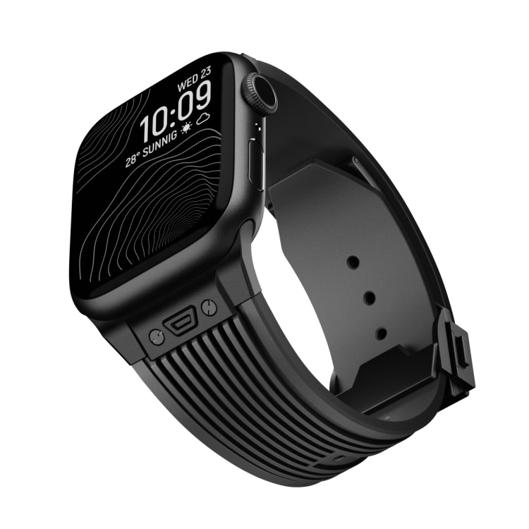 For Apple Watch Series 10 46mm Vertical Texture Black Buckle Elastic Silicone Watch Band(Black) - free shipping - PMC TechLife - Order now!