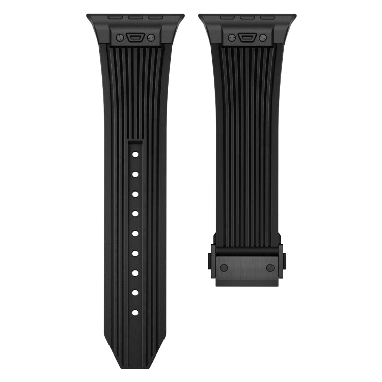 For Apple Watch Series 10 46mm Vertical Texture Black Buckle Elastic Silicone Watch Band(Black) - free shipping - PMC TechLife - Order now!