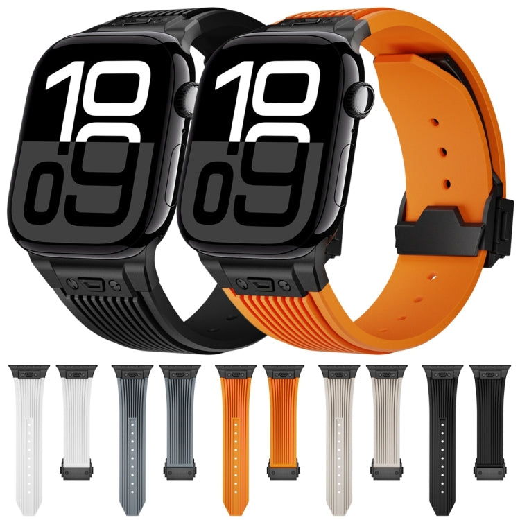For Apple Watch Series 10 46mm Vertical Texture Black Buckle Elastic Silicone Watch Band(Black) - free shipping - PMC TechLife - Order now!