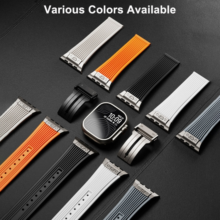 For Apple Watch Series 10 46mm Vertical Texture Black Buckle Elastic Silicone Watch Band(Black) - free shipping - PMC TechLife - Order now!