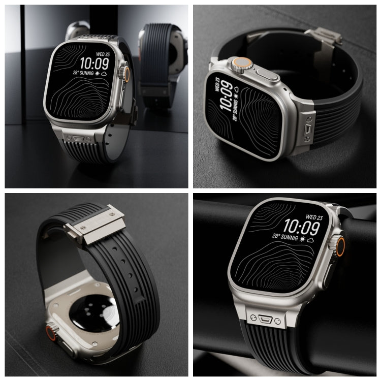 For Apple Watch Series 10 46mm Vertical Texture Black Buckle Elastic Silicone Watch Band(Black) - free shipping - PMC TechLife - Order now!