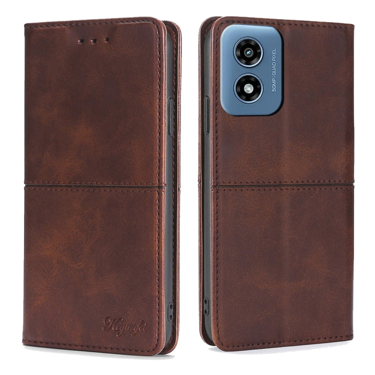 For Motorola Moto G Play 4G 2024 Cow Texture Magnetic Leather Phone Case(Dark Brown) - Motorola Cases by PMC Jewellery | Online Shopping South Africa | PMC Jewellery | Buy Now Pay Later Mobicred