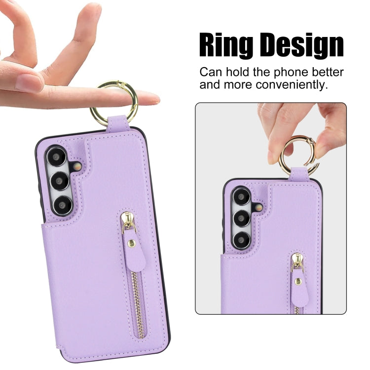 For Samsung Galaxy S24 5G Litchi Texture Zipper Double Buckle Card Bag Phone Case(Purple) - Galaxy S24 5G Cases by PMC Jewellery | Online Shopping South Africa | PMC Jewellery | Buy Now Pay Later Mobicred