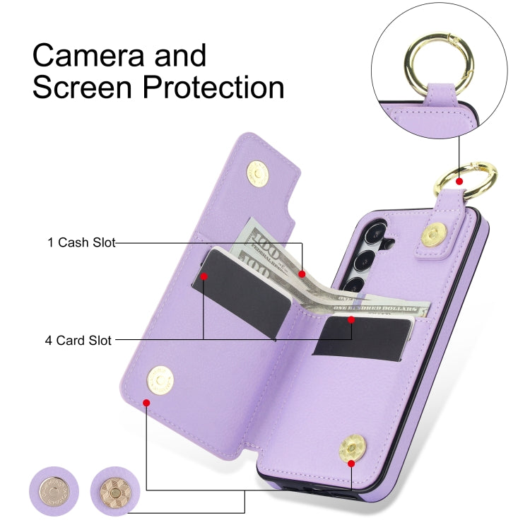 For Samsung Galaxy S24 5G Litchi Texture Zipper Double Buckle Card Bag Phone Case(Purple) - Galaxy S24 5G Cases by PMC Jewellery | Online Shopping South Africa | PMC Jewellery | Buy Now Pay Later Mobicred