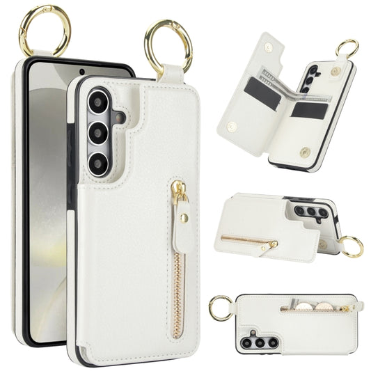 For Samsung Galaxy S24 5G Litchi Texture Zipper Double Buckle Card Bag Phone Case(White) - Galaxy S24 5G Cases by PMC Jewellery | Online Shopping South Africa | PMC Jewellery | Buy Now Pay Later Mobicred