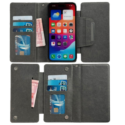 For iPhone 16 Pro Multifunctional Seven Cards Wallet Leather Phone Case(Grey) - iPhone 16 Pro Cases by PMC Jewellery | Online Shopping South Africa | PMC Jewellery | Buy Now Pay Later Mobicred