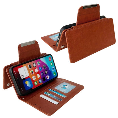 For iPhone 16 Plus Multifunctional Seven Cards Wallet Leather Phone Case(Brown) - iPhone 16 Plus Cases by PMC Jewellery | Online Shopping South Africa | PMC Jewellery | Buy Now Pay Later Mobicred