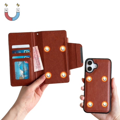 For iPhone 16 Multifunctional Seven Cards Wallet Leather Phone Case(Brown) - iPhone 16 Cases by PMC Jewellery | Online Shopping South Africa | PMC Jewellery | Buy Now Pay Later Mobicred