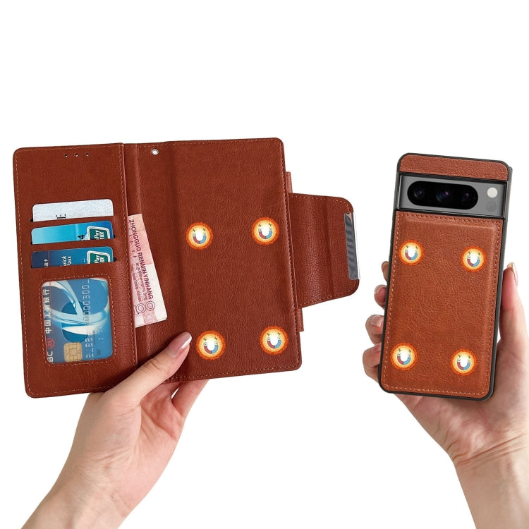 For Google Pixel 8 Multifunctional 7-Card Wallet Leather Phone Case(Brown) - Google Cases by PMC TechLife | Online Shopping South Africa | PMC TechLife | Buy Now Pay Later Mobicred