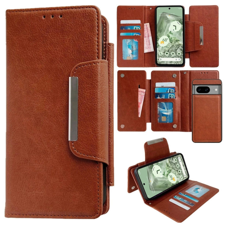 For Google Pixel 7a Multifunctional 7-Card Wallet Leather Phone Case(Brown) - Google Cases by PMC TechLife | Online Shopping South Africa | PMC TechLife | Buy Now Pay Later Mobicred