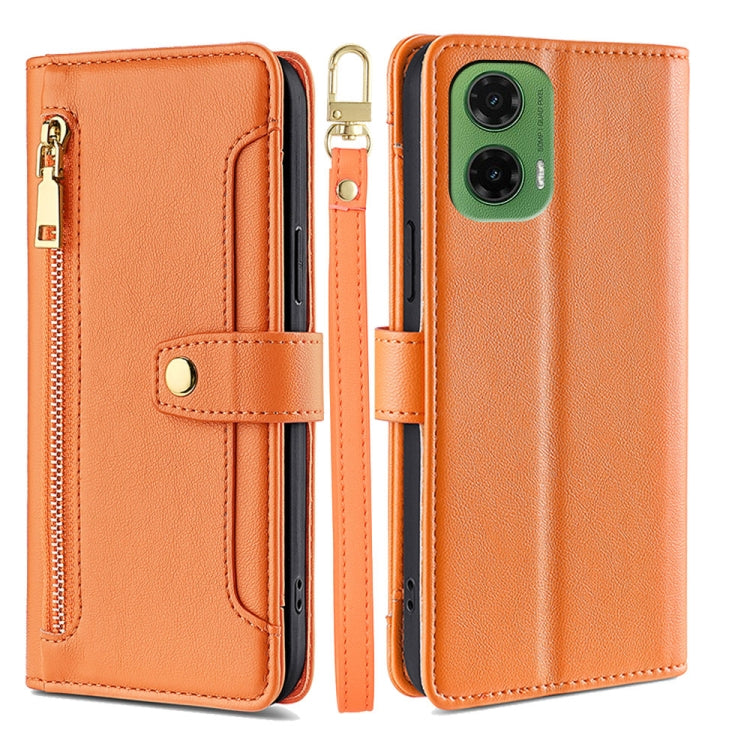 For Motorola Moto G35 5G Sheep Texture Cross-body Zipper Wallet Leather Phone Case(Orange) - Motorola Cases by PMC TechLife | Online Shopping South Africa | PMC TechLife | Buy Now Pay Later Mobicred