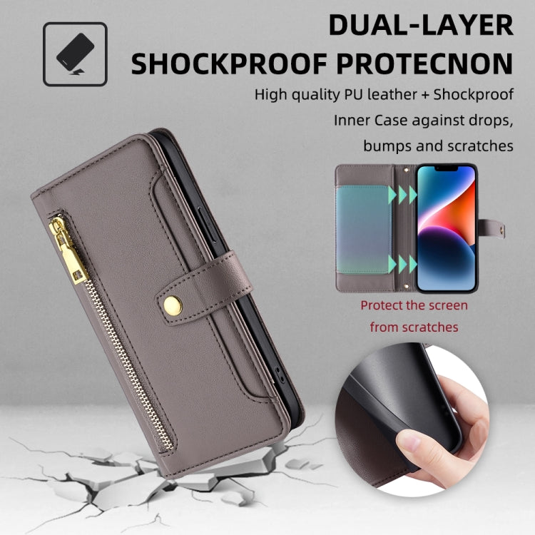 For Motorola Moto G55 5G Sheep Texture Cross-body Zipper Wallet Leather Phone Case(Grey) - Motorola Cases by PMC TechLife | Online Shopping South Africa | PMC TechLife | Buy Now Pay Later Mobicred