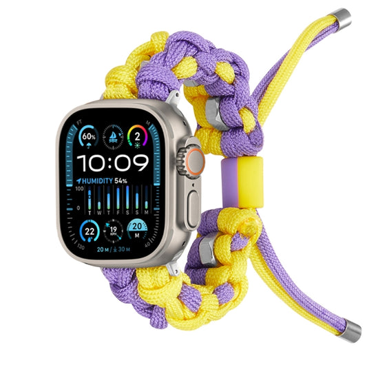 For Apple Watch Ultra 2 49mm Screw Nut Dual-Color Braided Paracord Watch Band(Purple Yellow) - Watch Bands by PMC Jewellery | Online Shopping South Africa | PMC Jewellery | Buy Now Pay Later Mobicred