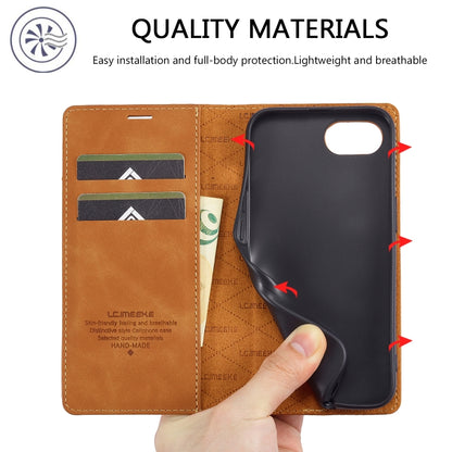 For iPhone SE 2024 LC.IMEEKE Strong Magnetic Leather Phone Case with Holder & Card Slots & Wallet(Brown) - More iPhone Cases by LC.IMEEKE | Online Shopping South Africa | PMC Jewellery | Buy Now Pay Later Mobicred