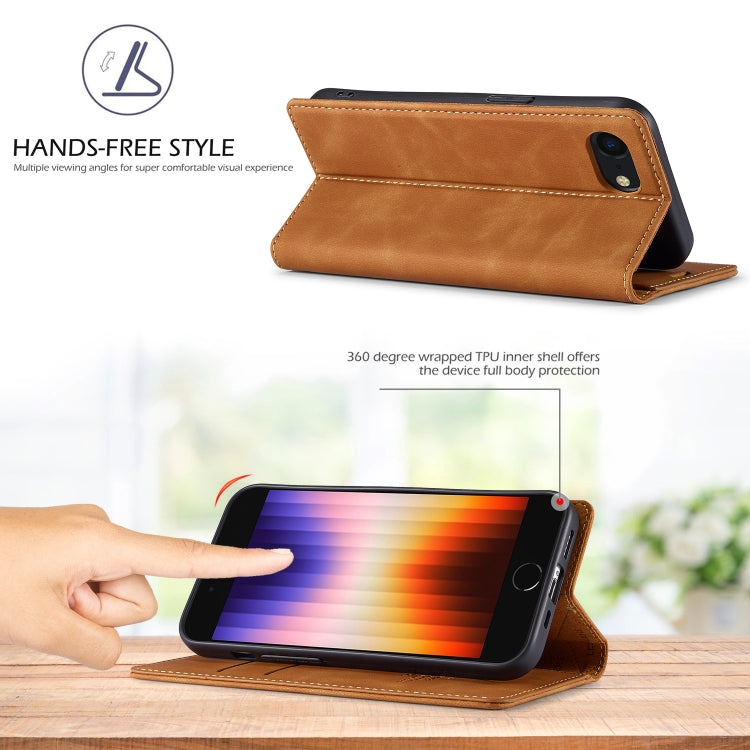 For iPhone SE 2024 LC.IMEEKE Strong Magnetic Leather Phone Case with Holder & Card Slots & Wallet(Brown) - More iPhone Cases by LC.IMEEKE | Online Shopping South Africa | PMC Jewellery | Buy Now Pay Later Mobicred