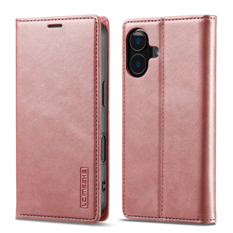 For iPhone 16 LC.IMEEKE Strong Magnetism Microfiber Leather Phone Case(Rose Gold) - iPhone 16 Cases by LC.IMEEKE | Online Shopping South Africa | PMC Jewellery | Buy Now Pay Later Mobicred