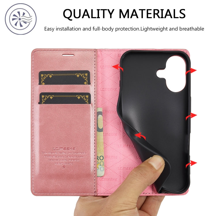 For iPhone 16 LC.IMEEKE Strong Magnetism Microfiber Leather Phone Case(Rose Gold) - iPhone 16 Cases by LC.IMEEKE | Online Shopping South Africa | PMC Jewellery | Buy Now Pay Later Mobicred