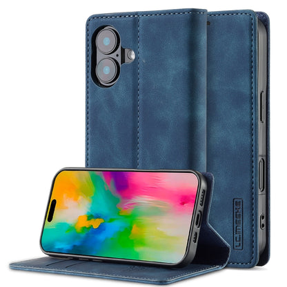 For iPhone 16 Plus LC.IMEEKE Strong Magnetism Microfiber Leather Phone Case(Blue) - iPhone 16 Plus Cases by LC.IMEEKE | Online Shopping South Africa | PMC Jewellery | Buy Now Pay Later Mobicred