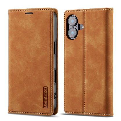 For iPhone 16 Plus LC.IMEEKE Strong Magnetism Microfiber Leather Phone Case(Brown) - iPhone 16 Plus Cases by LC.IMEEKE | Online Shopping South Africa | PMC Jewellery | Buy Now Pay Later Mobicred