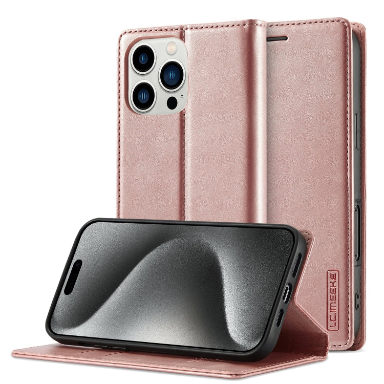 For iPhone 16 Pro LC.IMEEKE Strong Magnetism Microfiber Leather Phone Case(Rose Gold) - iPhone 16 Pro Cases by LC.IMEEKE | Online Shopping South Africa | PMC Jewellery | Buy Now Pay Later Mobicred