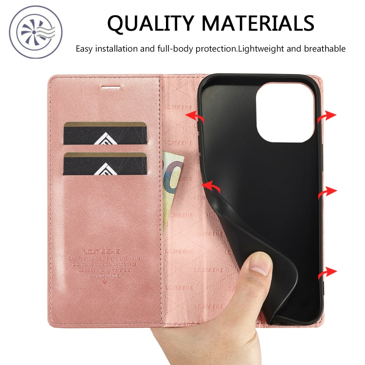 For iPhone 16 Pro Max LC.IMEEKE Strong Magnetism Microfiber Leather Phone Case(Rose Gold) - iPhone 16 Pro Max Cases by LC.IMEEKE | Online Shopping South Africa | PMC Jewellery | Buy Now Pay Later Mobicred