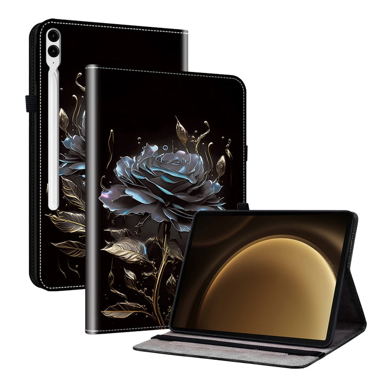 For Samsung Galaxy Tab S9+ / S9 FE+ Crystal Texture Painted Leather Tablet Case(Black Rose) - Galaxy Tab S9+ Cases by PMC Jewellery | Online Shopping South Africa | PMC Jewellery | Buy Now Pay Later Mobicred