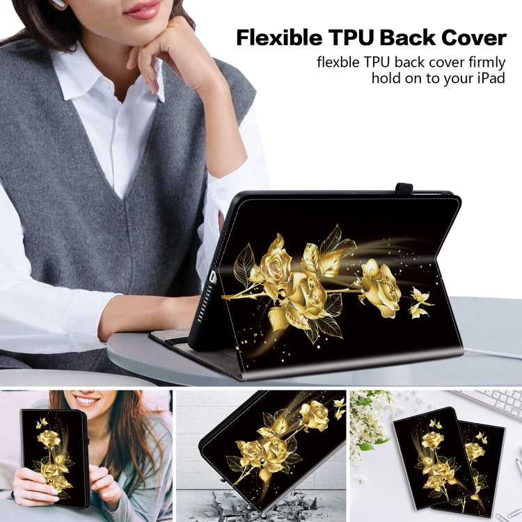For Realme Pad X Crystal Texture Painted Leather Tablet Case(Gold Butterfly Rose) - Realme by PMC TechLife | Online Shopping South Africa | PMC TechLife | Buy Now Pay Later Mobicred